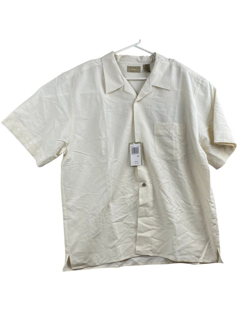 Natural Issue Mens Hawaiian Shirt XL Embroidered Palm Trees Ivory NWT Summer
